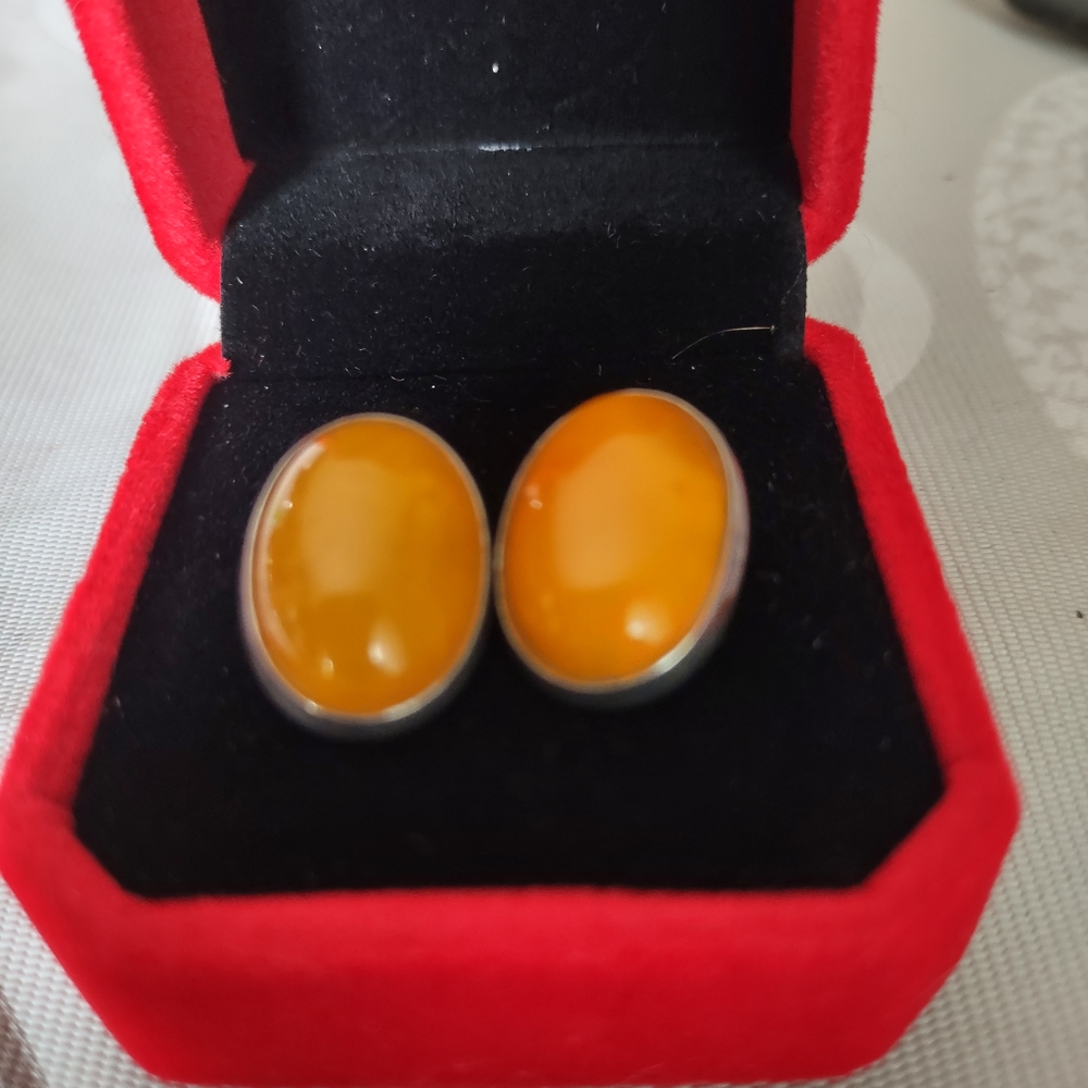 vintage Egg Yolk Baltic Amber Earrings - Sterling Silver - Clip-on - Picture 2 of 16